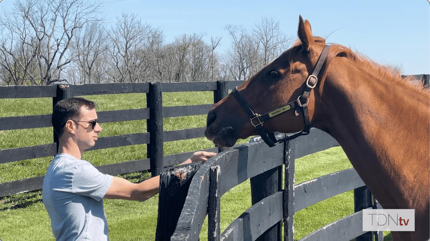 Florent Geroux reunites with Monomoy Girl and meets her first foal